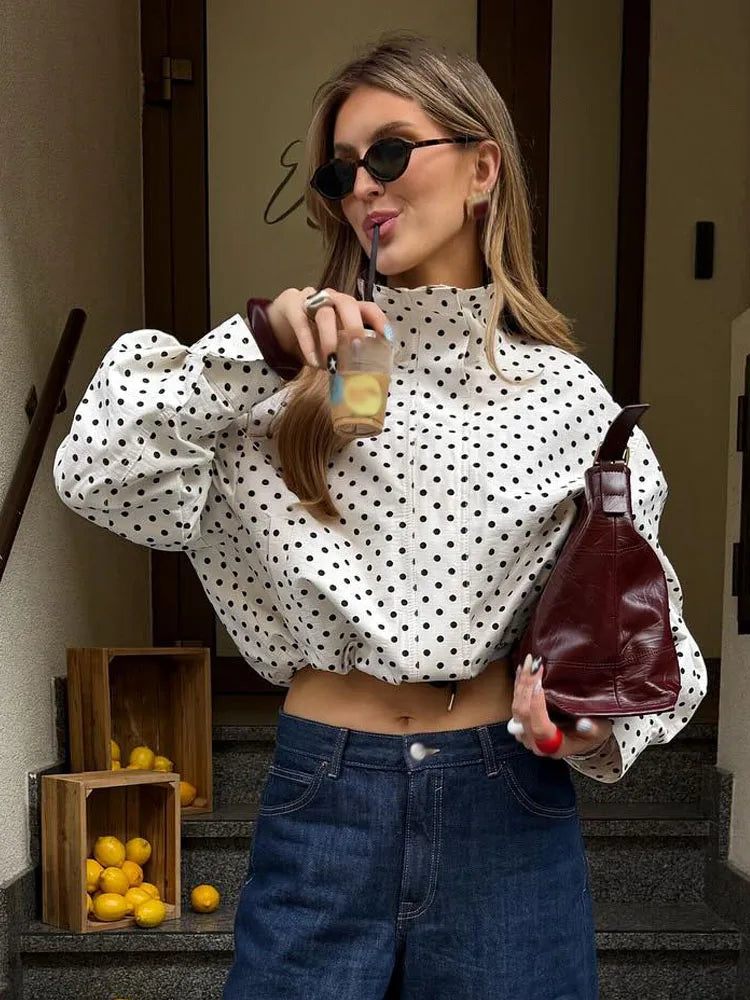 Women's Polka-Dot High-Neck Zip-Front Jacket