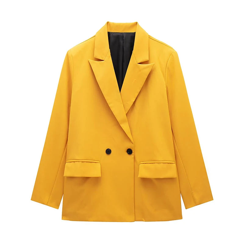 Women's Double Breasted Notched Lapel Blazer for Layered Outfits