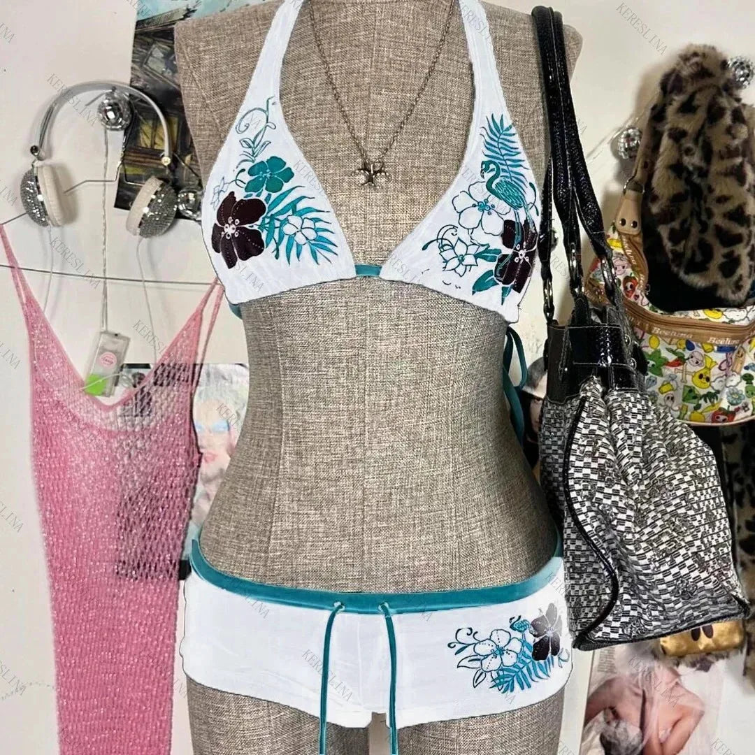 Printed Lace-Back Bikini