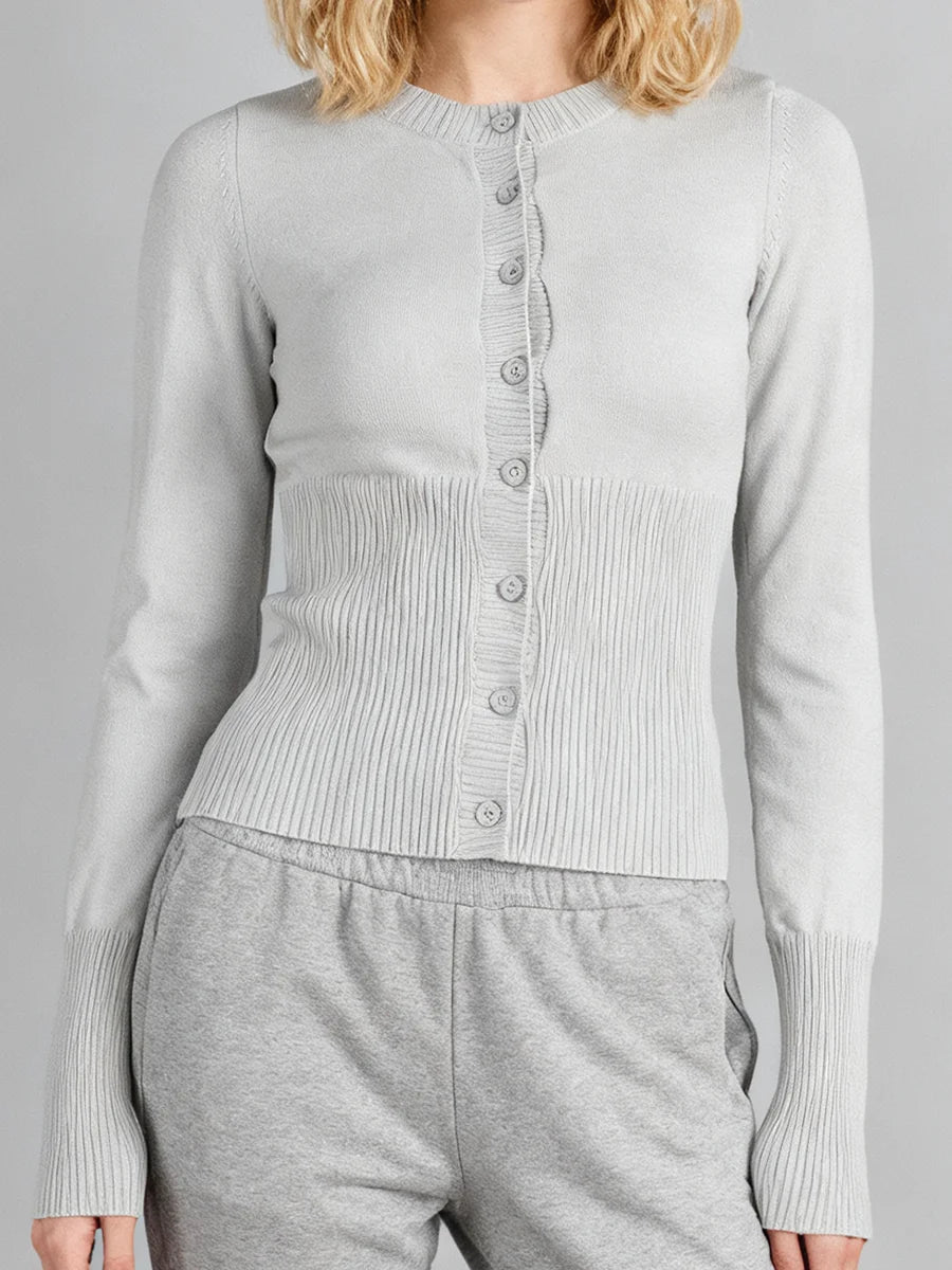Women's Crew Neck Button Front Cardigan Casual Knit Layer