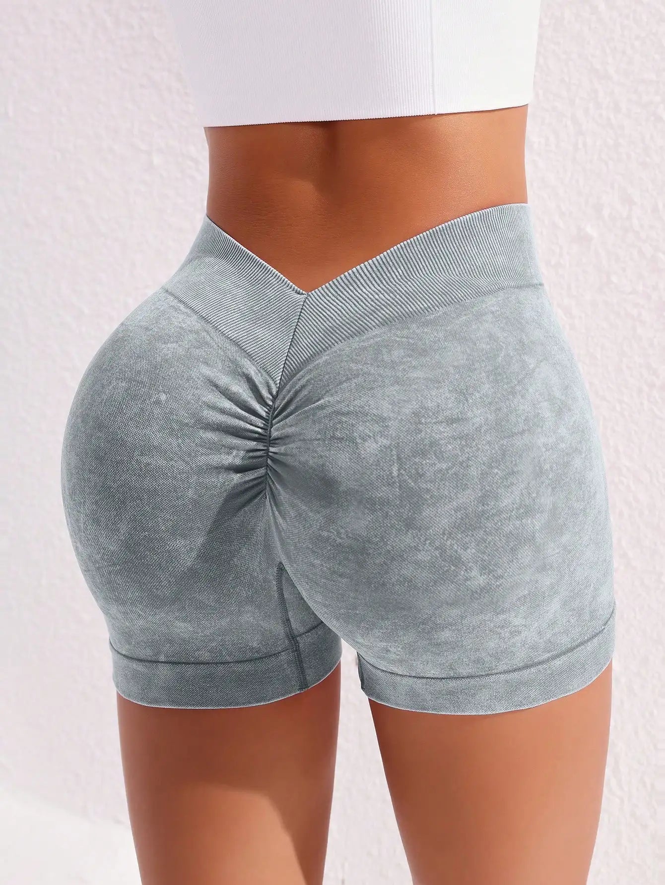 Women's Washed Nylon Blend Biker Shorts with a V Shaped Waist