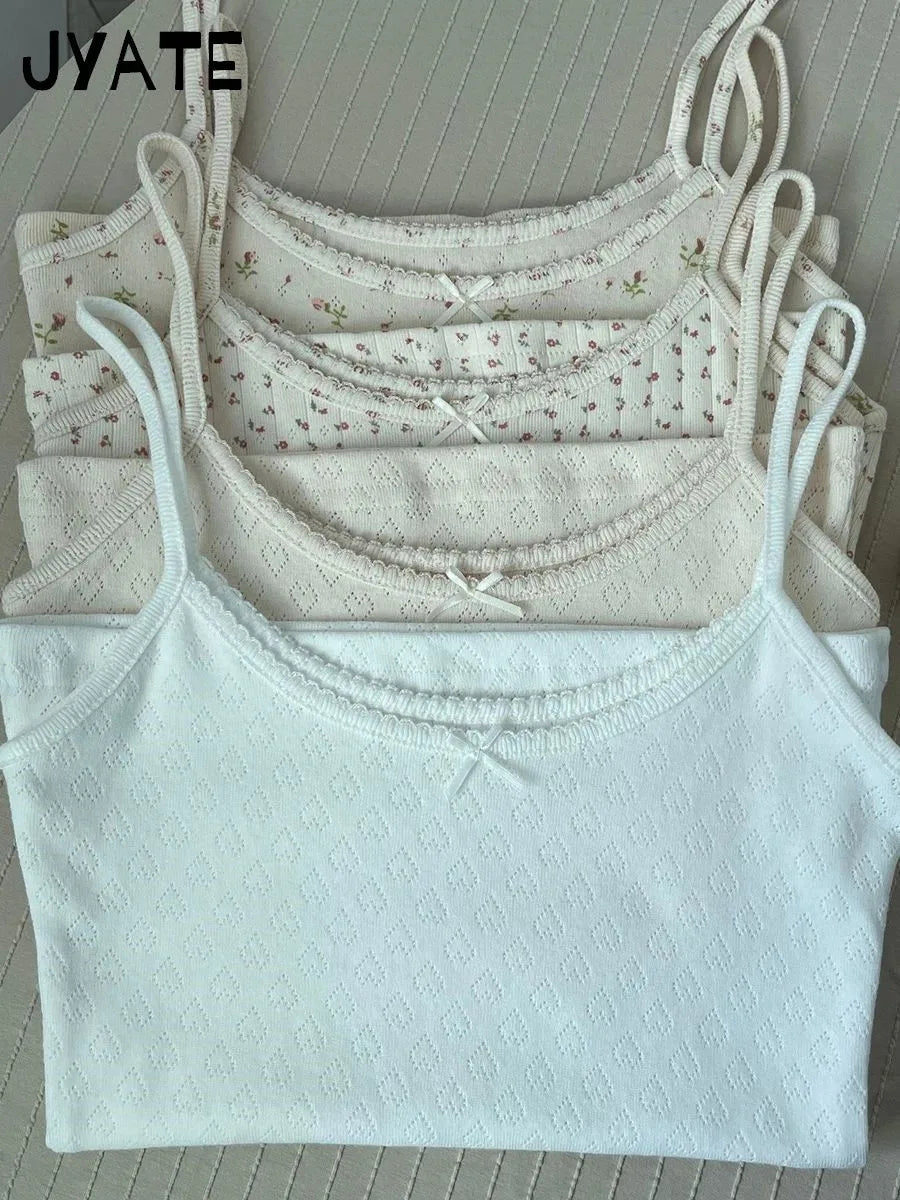 Women's Lace Trim Cotton Blend Camisole with Bow and Mixed Pattern Options