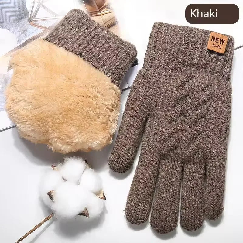 Solid Full Finger Knit Gloves with Ribbed Cuffs