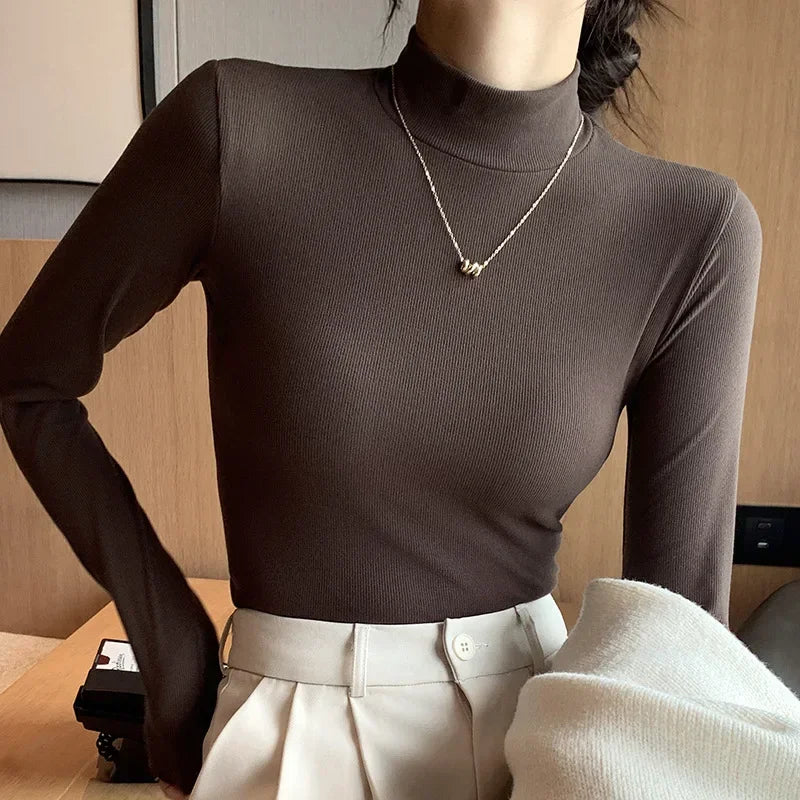 Women's Mock Neck Fitted Long Sleeve Sweater Casual Knit Layer