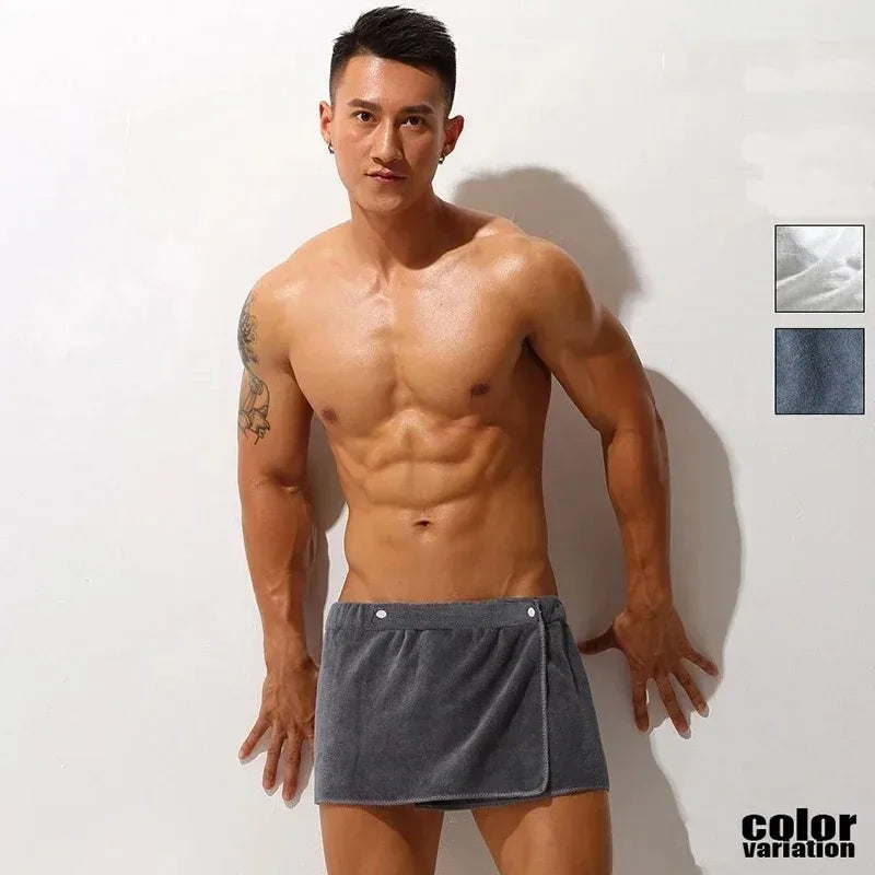 Men's Towel Texture Wrap Around Lounge Bath Skirt