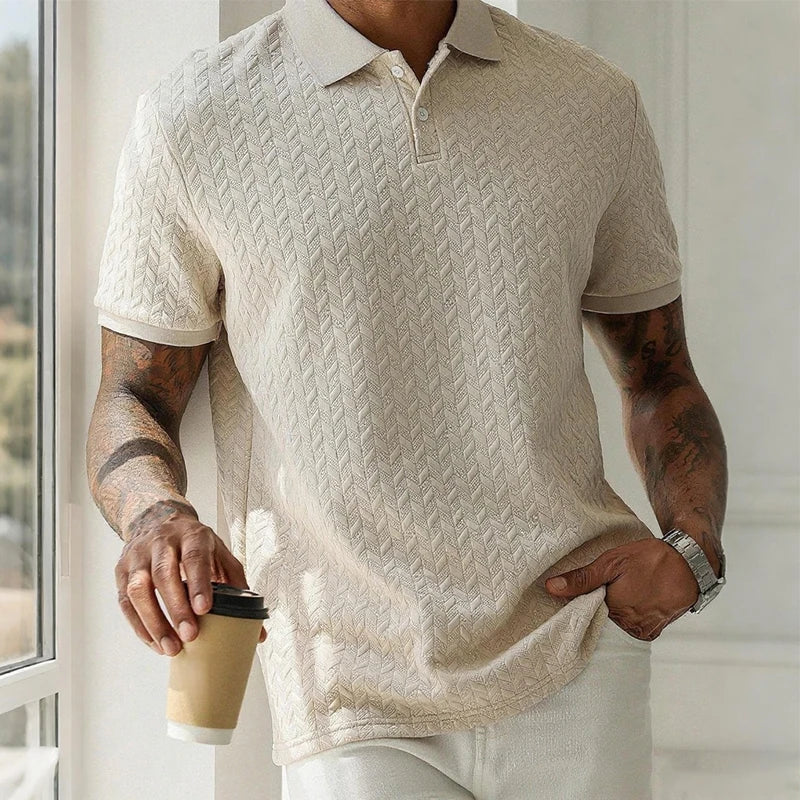 Men's Textured Short-Sleeve Regular-Fit Polo Shirt with Button Placket for Everyday Outfits