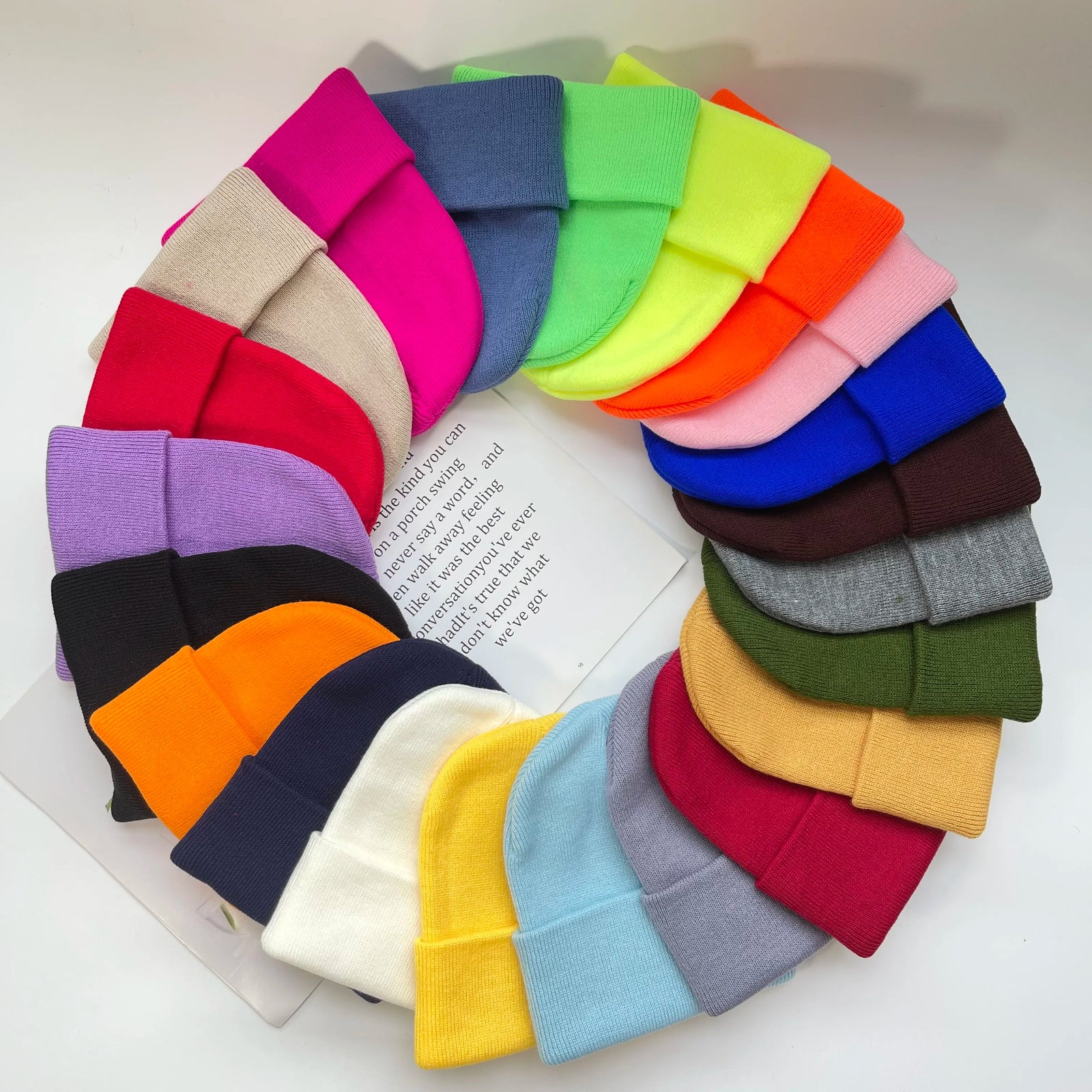 Solid Knit Beanie with Folded Cuff and Color Choices