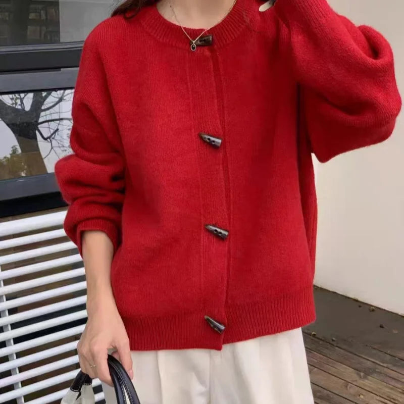 Versatile Crew Neck Autumn and Winter Sweater Wool Coat 100% Pure Cashmere Knitted Cardigan for Women Top