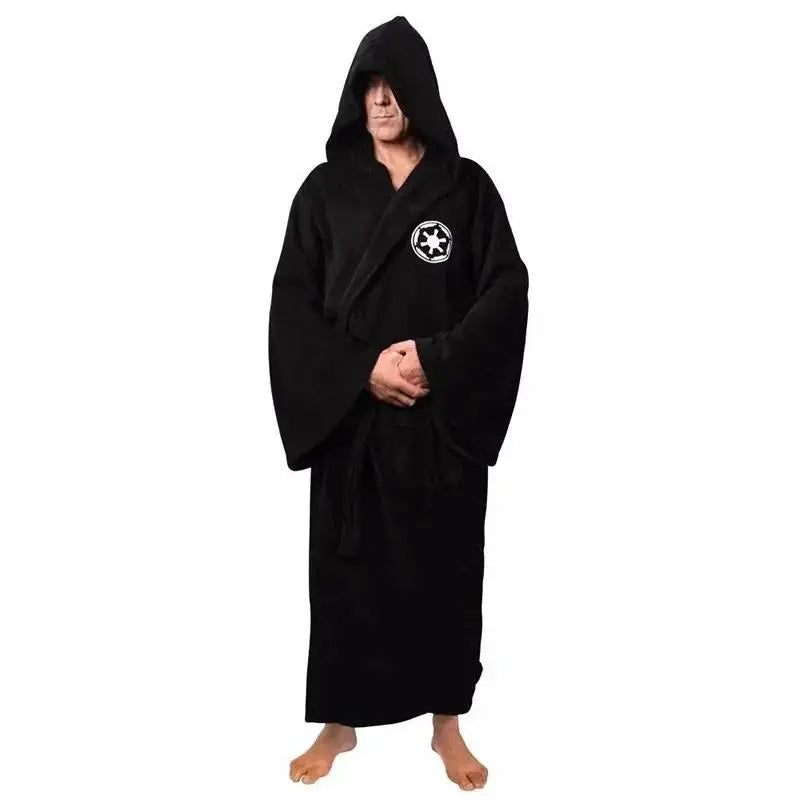 Men's Embroidered Hooded Long Sleeve Tie Waist Bathrobe
