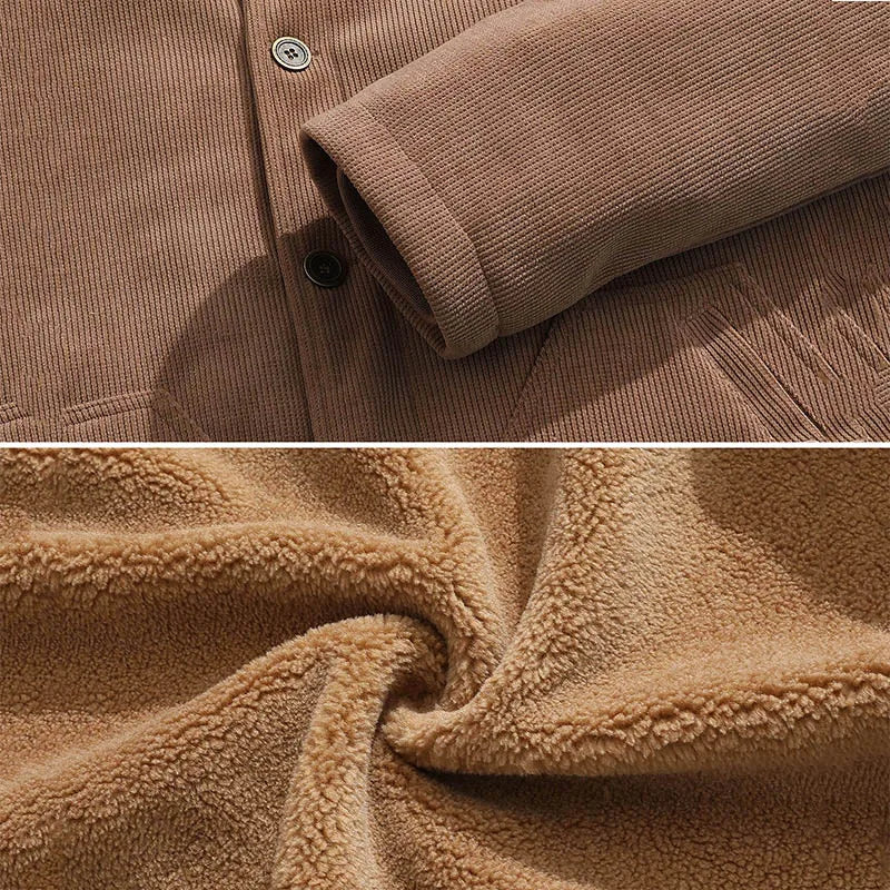 Men's Winter Corduroy Jacket Warm Fleece Lined Cargo Work Coat Casual Thick Sherpa Collar Trucker Deck Navy Jackets
