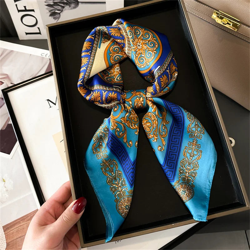 Ornate Print Square Scarf with Decorative Border Patterns
