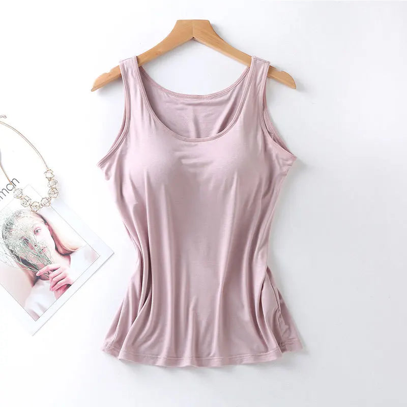 Women's Built-In Bra Tank Top with Scoop Neckline and Sleeveless Design
