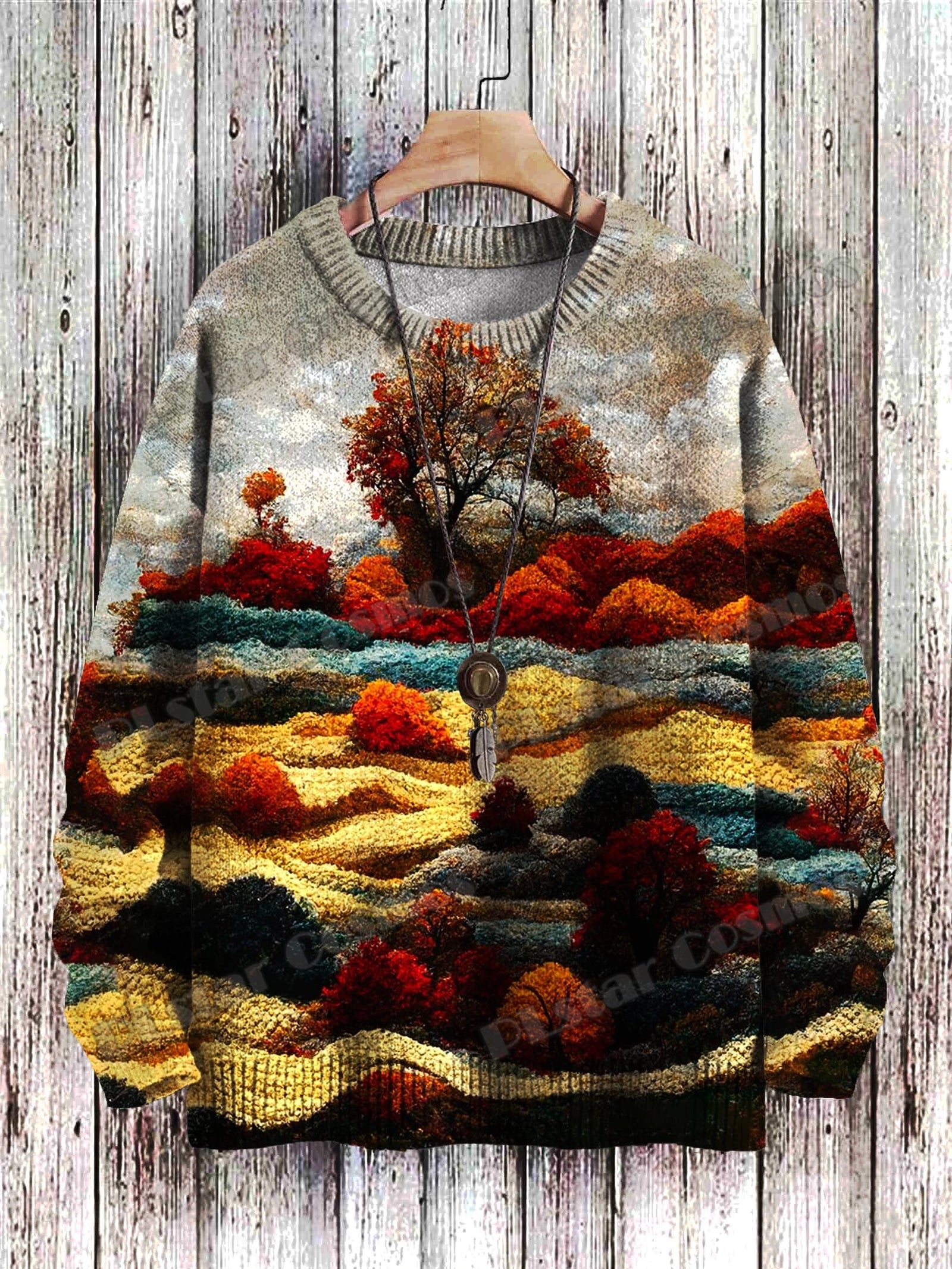 Men's Cat Print Crew Neck Long Sleeve Sweater