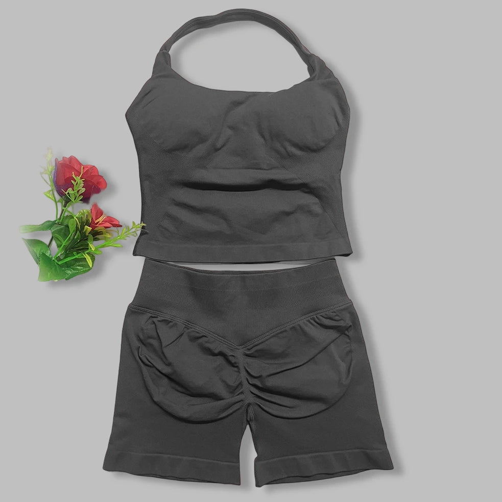 Women's Halter Tank And Shorts Yoga Set For Workout Outfits