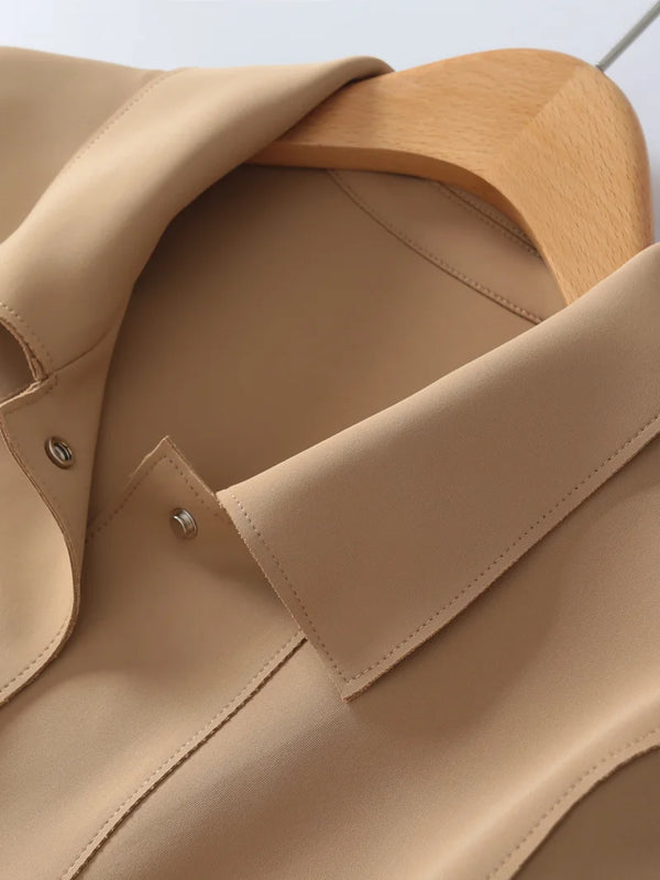 Simple French Fashion Light Luxury Windbreaker Mid Length Autumn Turn Down Collar Single Breasted Air Cotton Jackets Women