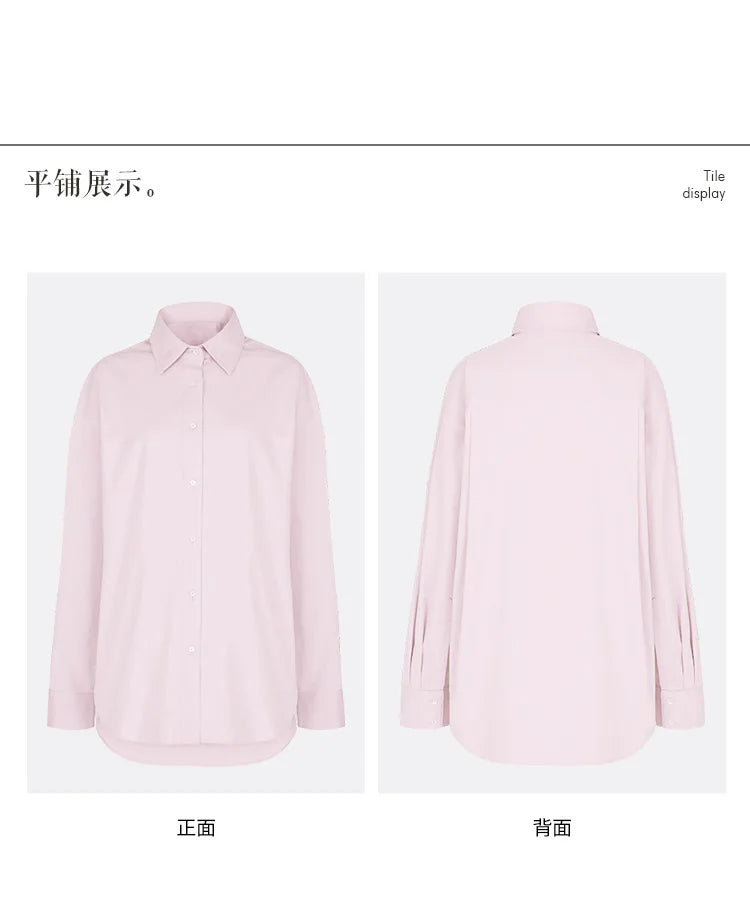 Women's Cotton Long-Sleeve Loose Collared Button-Up Shirt for Casual Everyday Spring Outfits