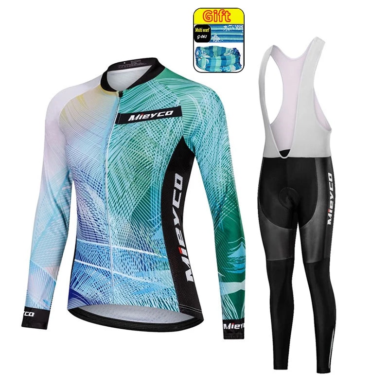Women Long Sleeve Cycling Jersey Set MTB Bike Pants Kit Breathable Sportswear