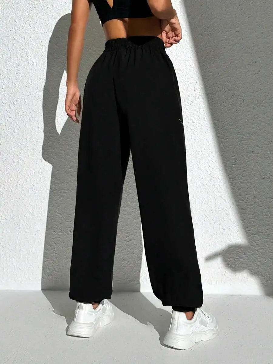 Women's Contrast Seam Polyester Blend Wide Leg Pants with Gathered Ankles