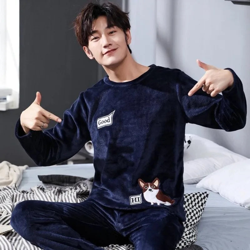 Men's Graphic Long Sleeve Crew Neck Top and Pants Pajama Set
