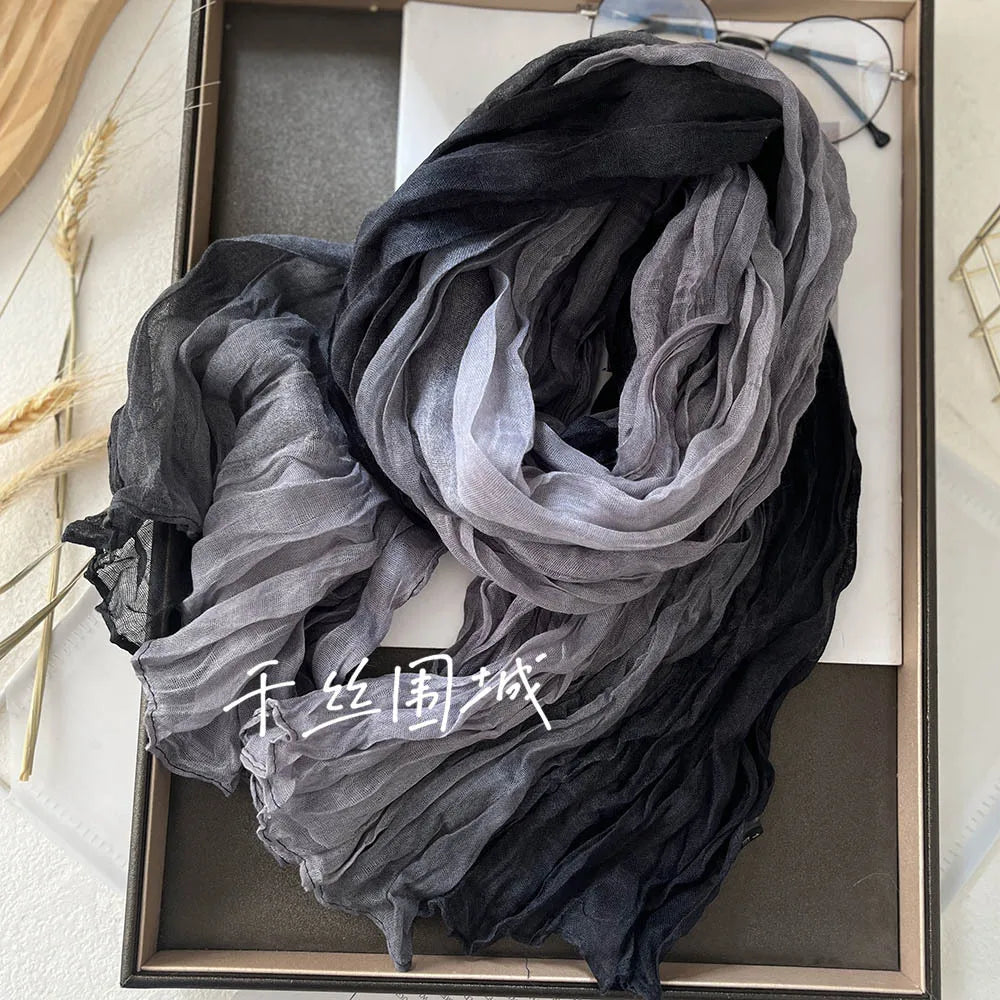 Gradient Crinkled Long Scarf with Rectangular Wrap Shape