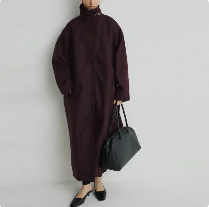 Women's Long Stand Collar Front Opening Coat for Layered Outfits