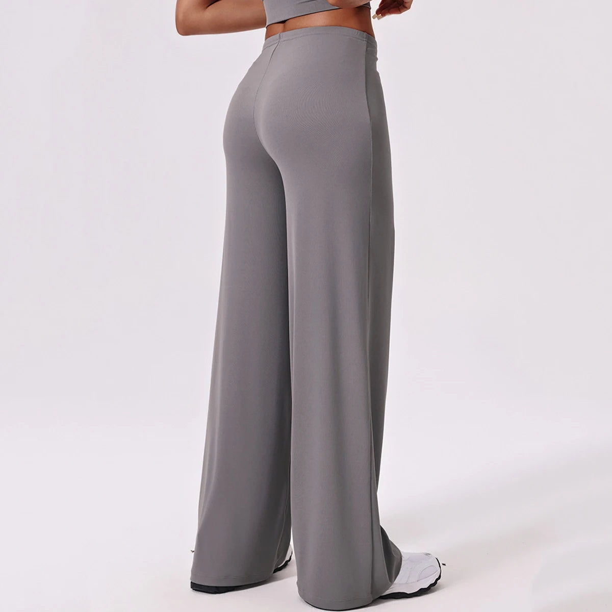 Women's High Waist Nylon Blend Palazzo Pants with Flowing Wide Legs