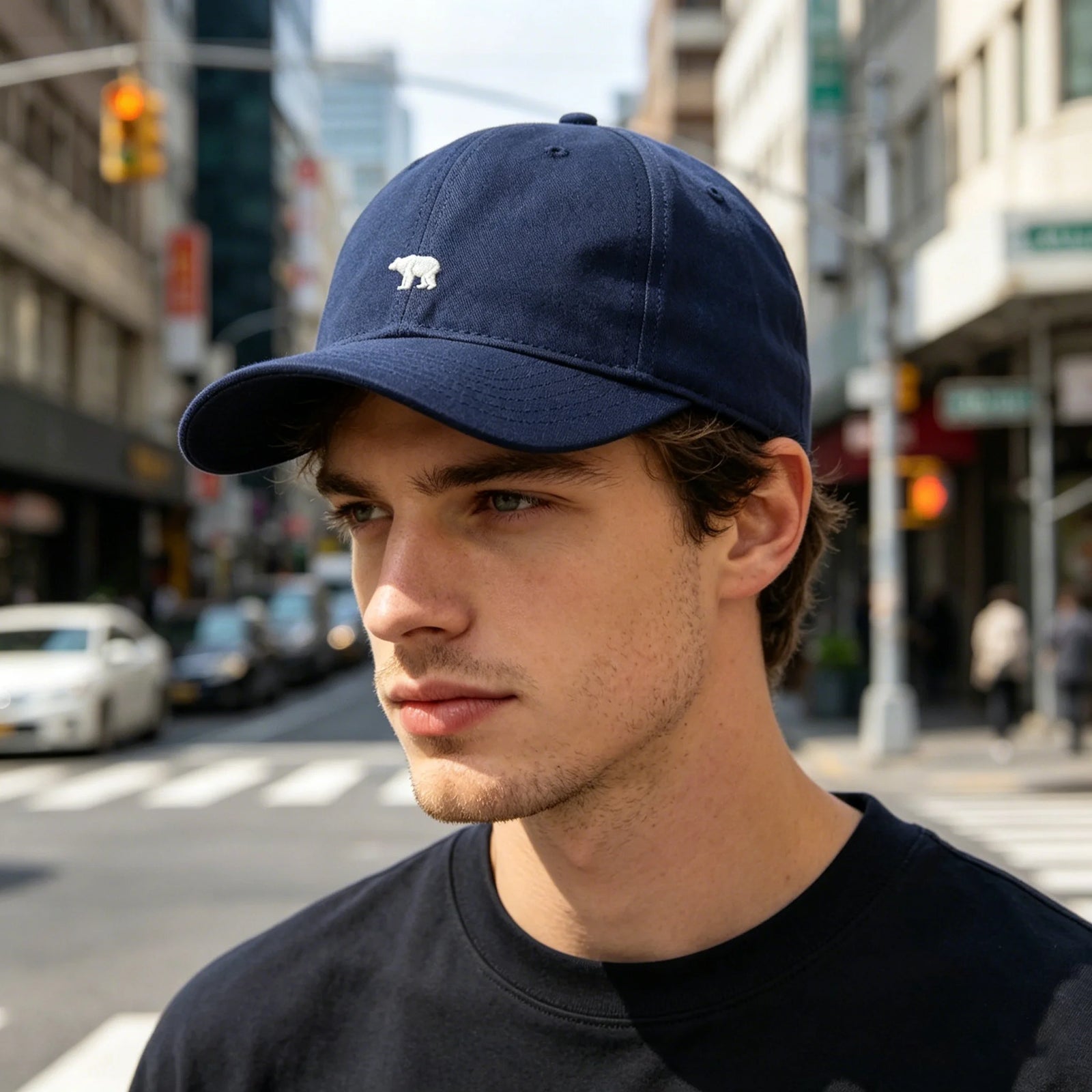 Bear Embroidered Baseball Cap with Adjustable Back Strap