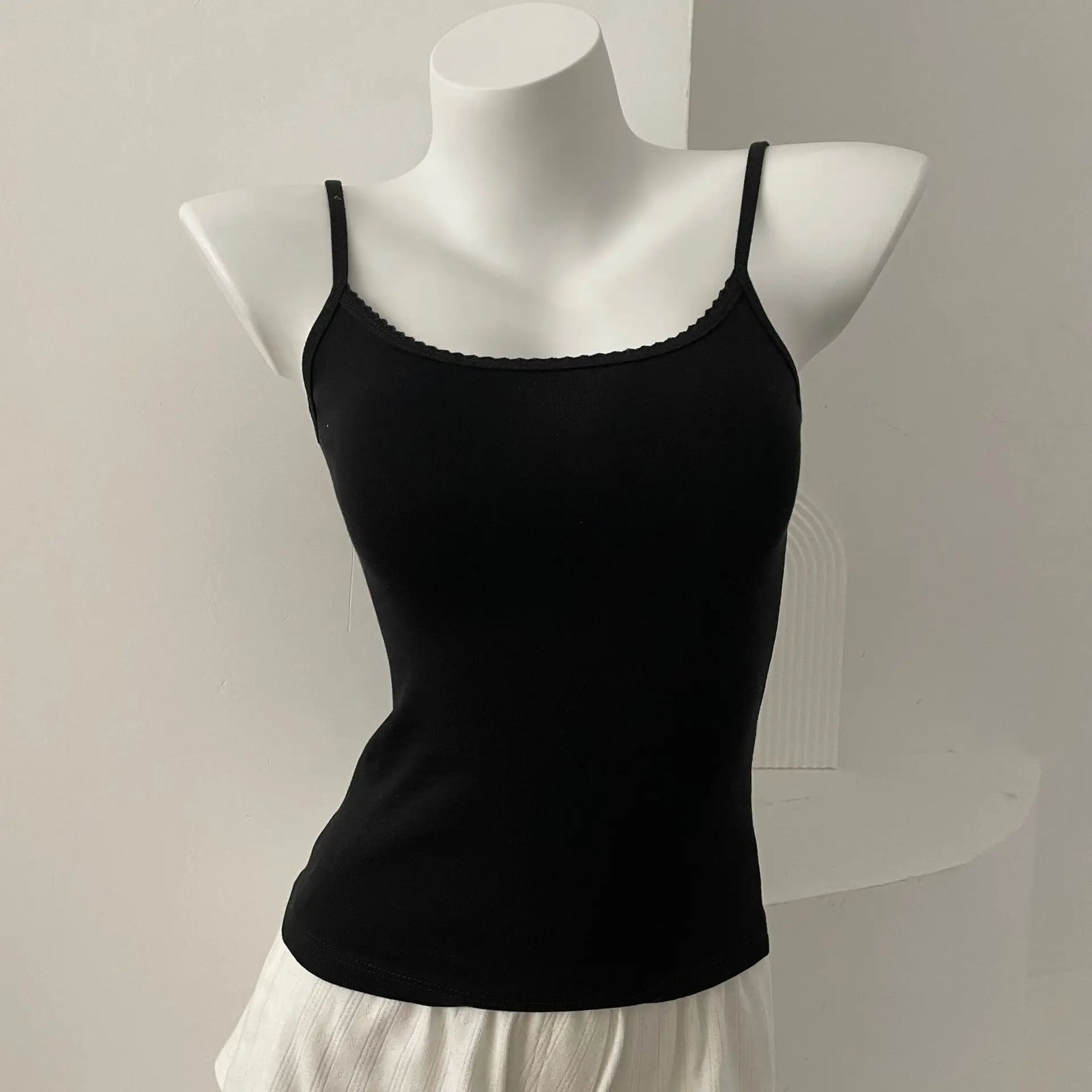 Women's Lace Trim Cotton Blend Camisole with Bow and Mixed Pattern Options