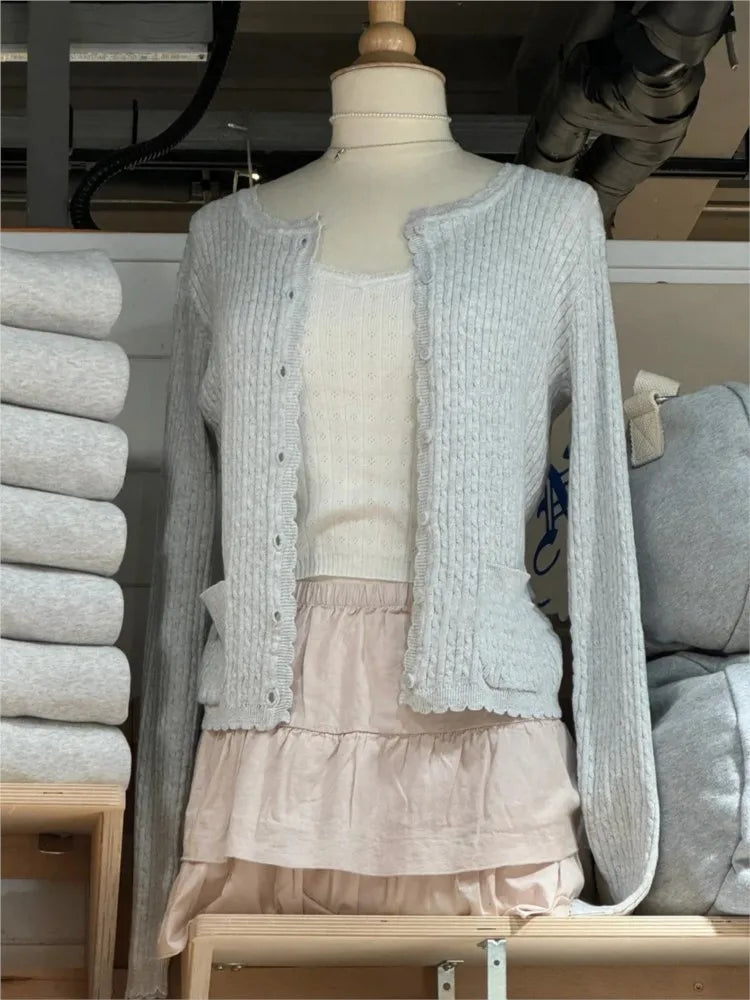 Women's Round Neck Button Front Cardigan Casual Knit Layer