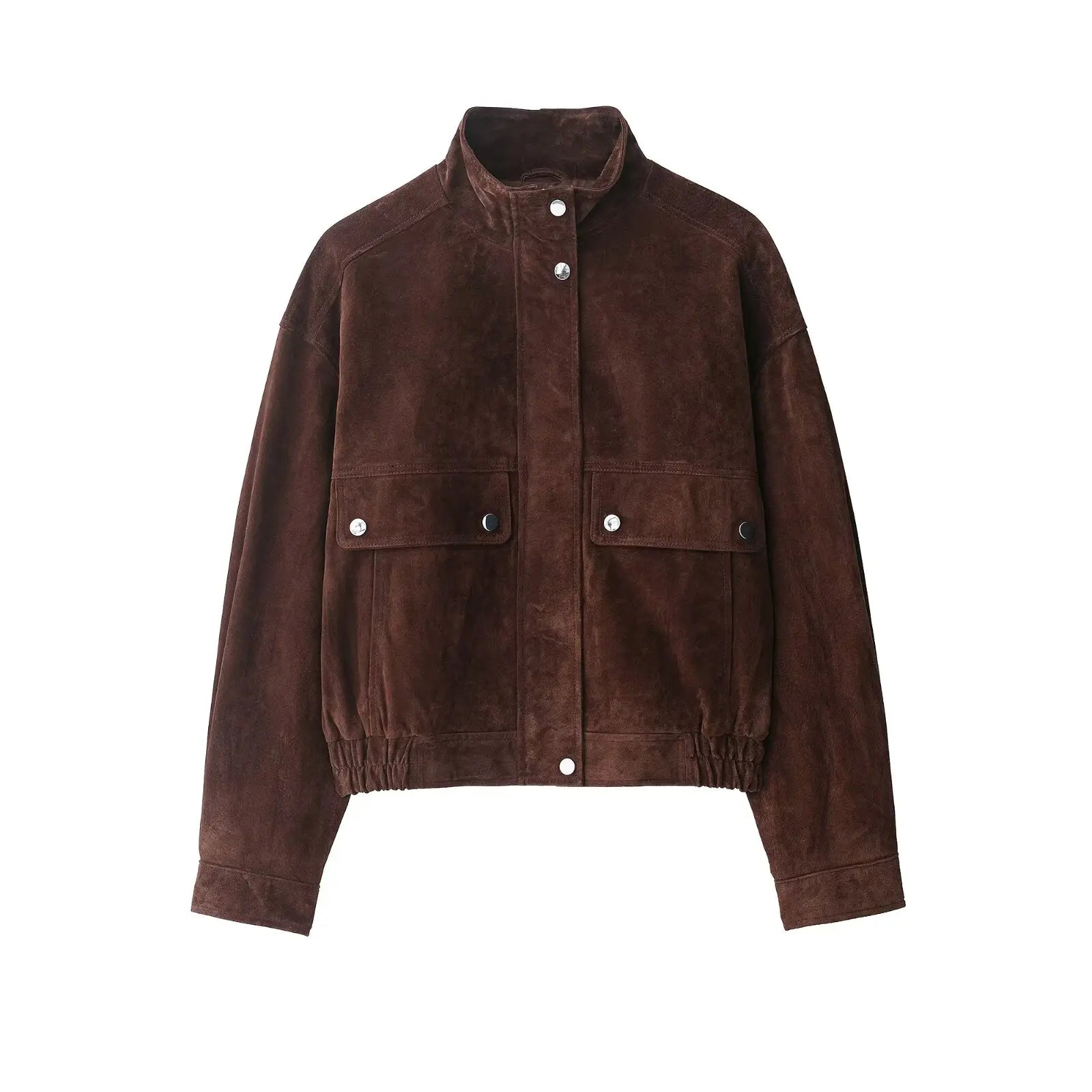 Women's Stand Collar Pocket Zip Front Jacket for Layered Outfits