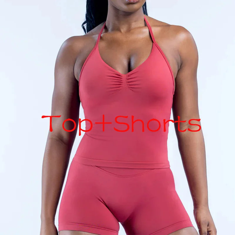 Women's Halter Tank And Shorts Yoga Set For Workout Outfits