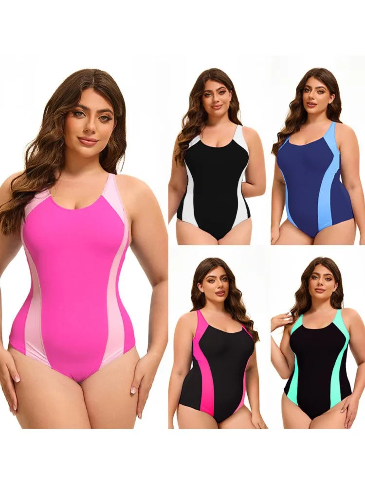 Women's Colour Block Cross Back Strappy One Piece Swimsuit