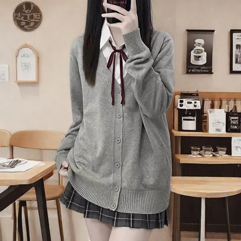 Women's School Style V Neck Button Front Cardigan
