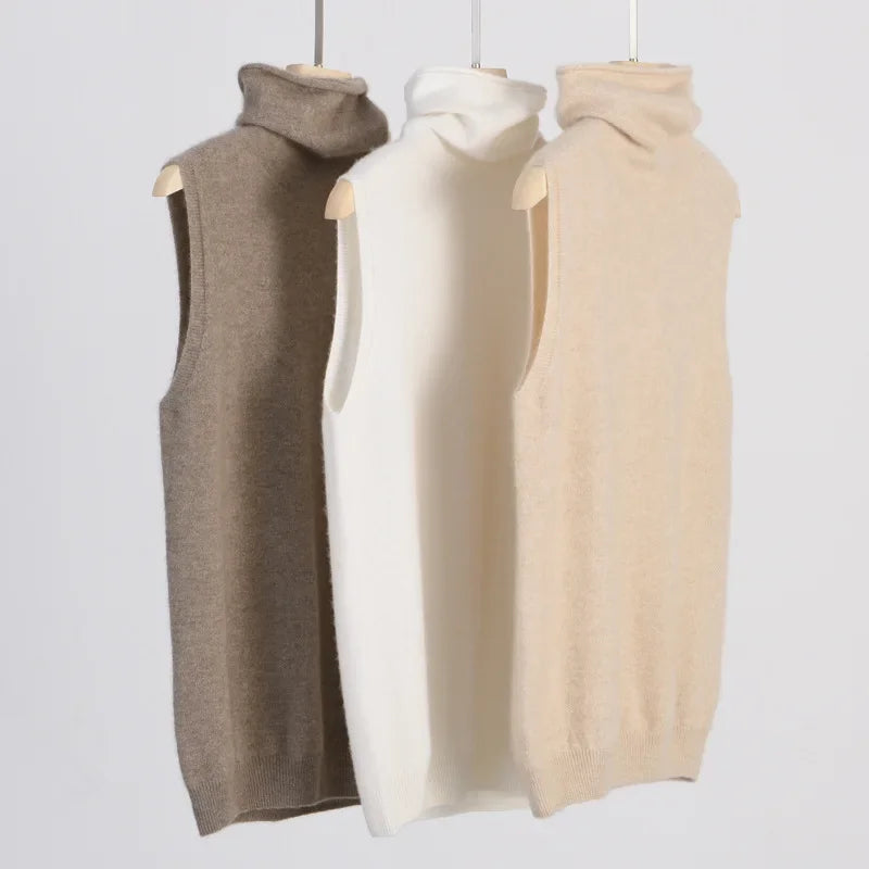 Women's Turtleneck Sleeveless Knit Vest Casual Knit Layer