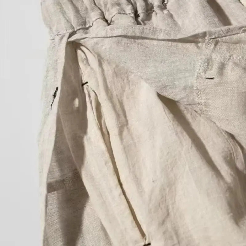 Women's Linen High-Rise Loose A-Line Midi Skirt with Pockets for Casual Outfits