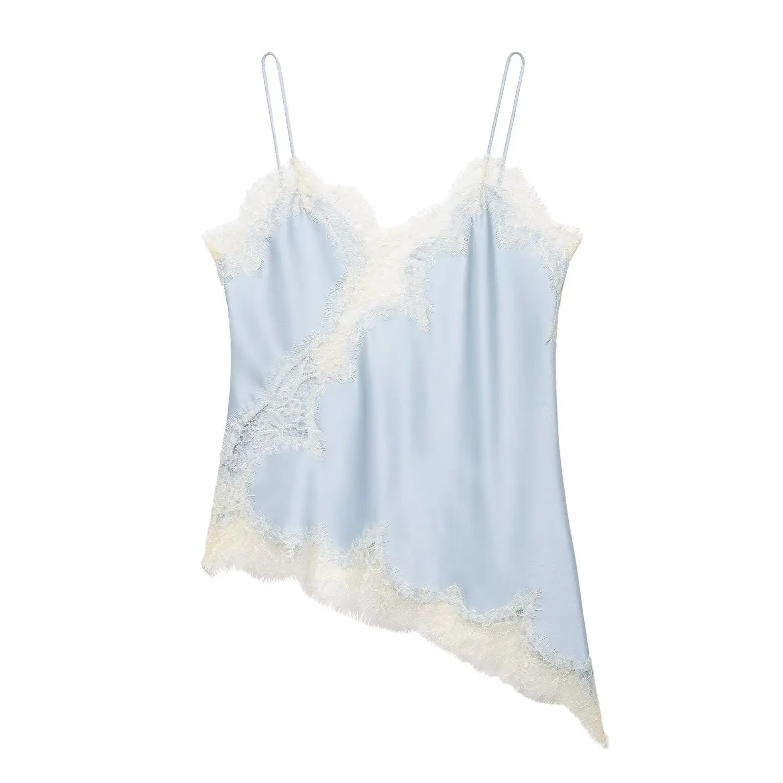 Women's Asymmetric Lace Trim Polyester Camisole with an Open Back
