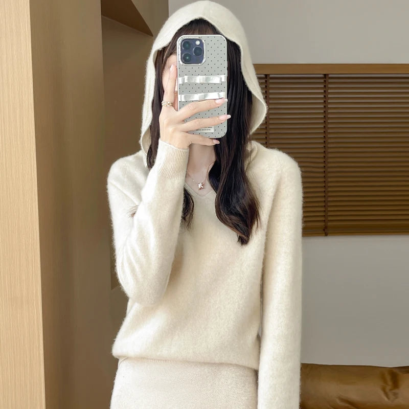Women's V Neck And Hooded Knit Styles Sweater