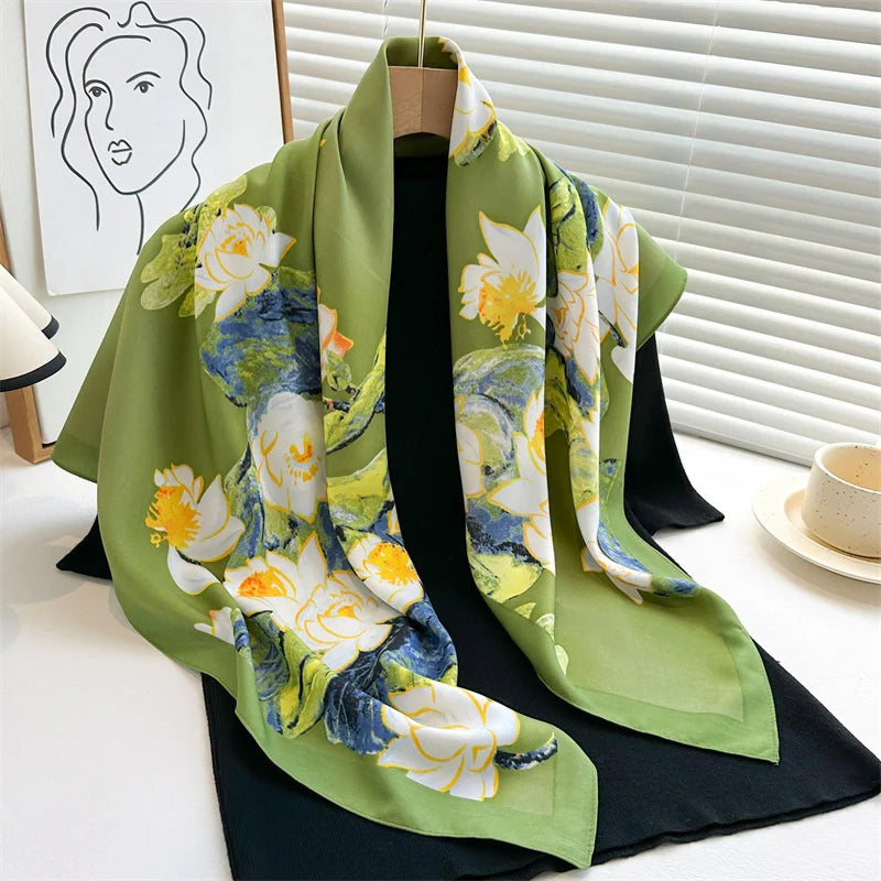 Printed Large Square Scarf with Decorative Border Designs