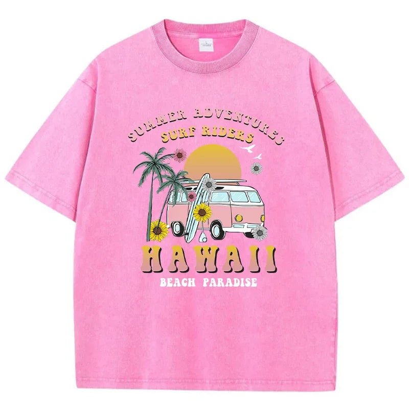 Unisex Short Sleeved T-shirt Summer Casual Washed Short Sleeved Pure Cotton