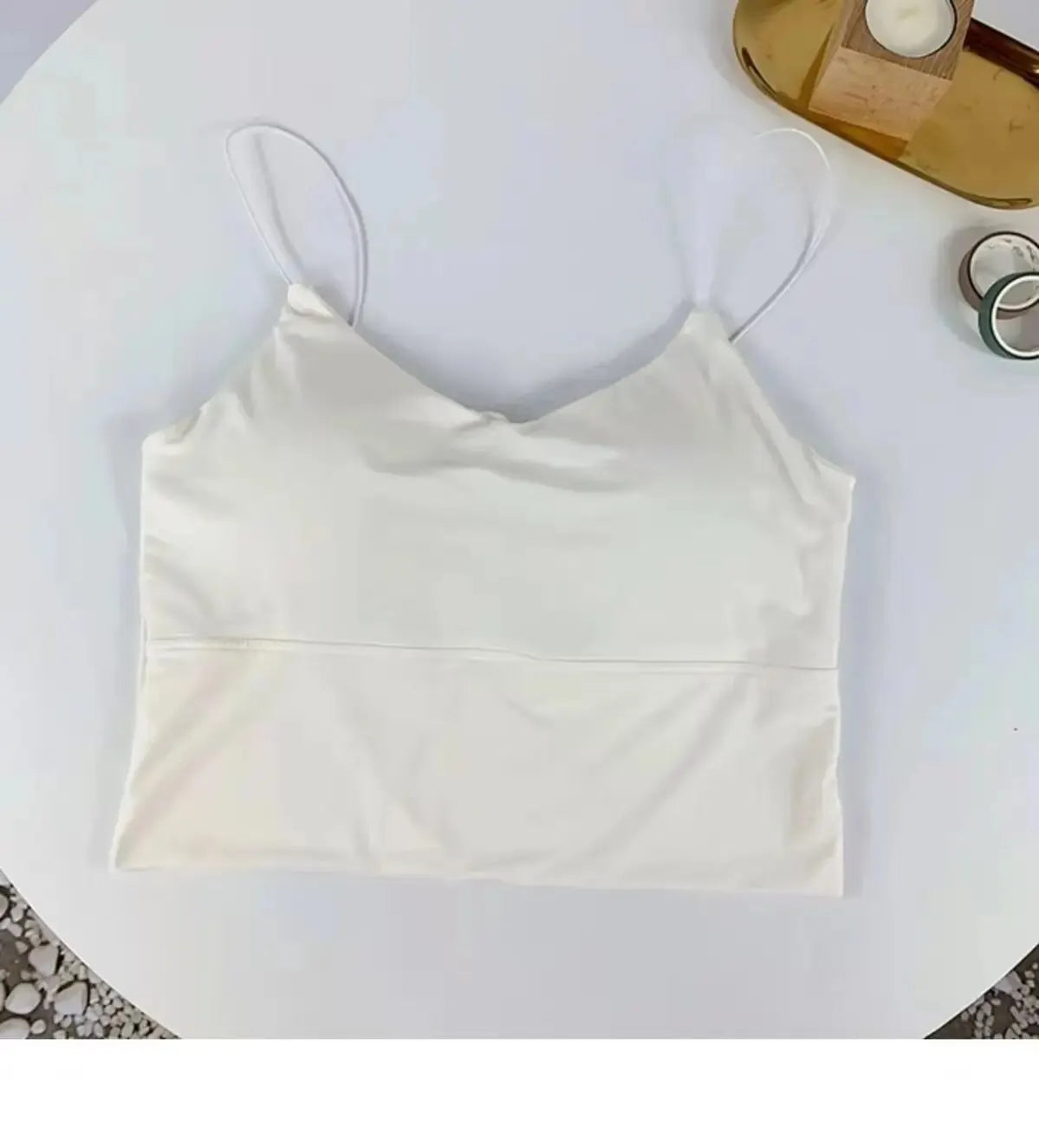Women's Scoop Neck Crop Top with Thin Shoulder Straps and Built-In Padding