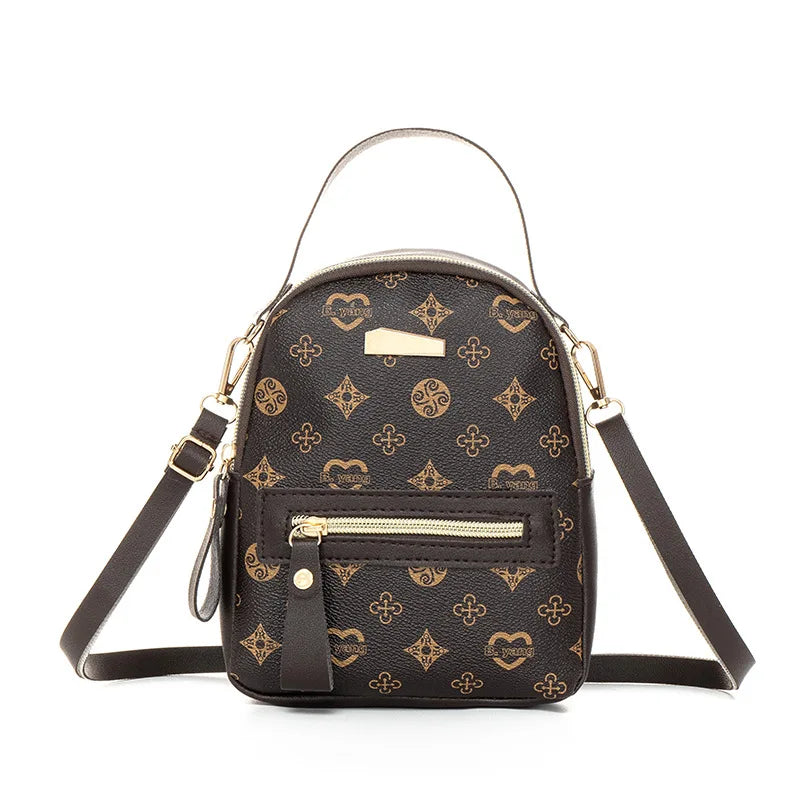Printed Mini Backpack with Front Zipper Pocket and Multiple Carry Options