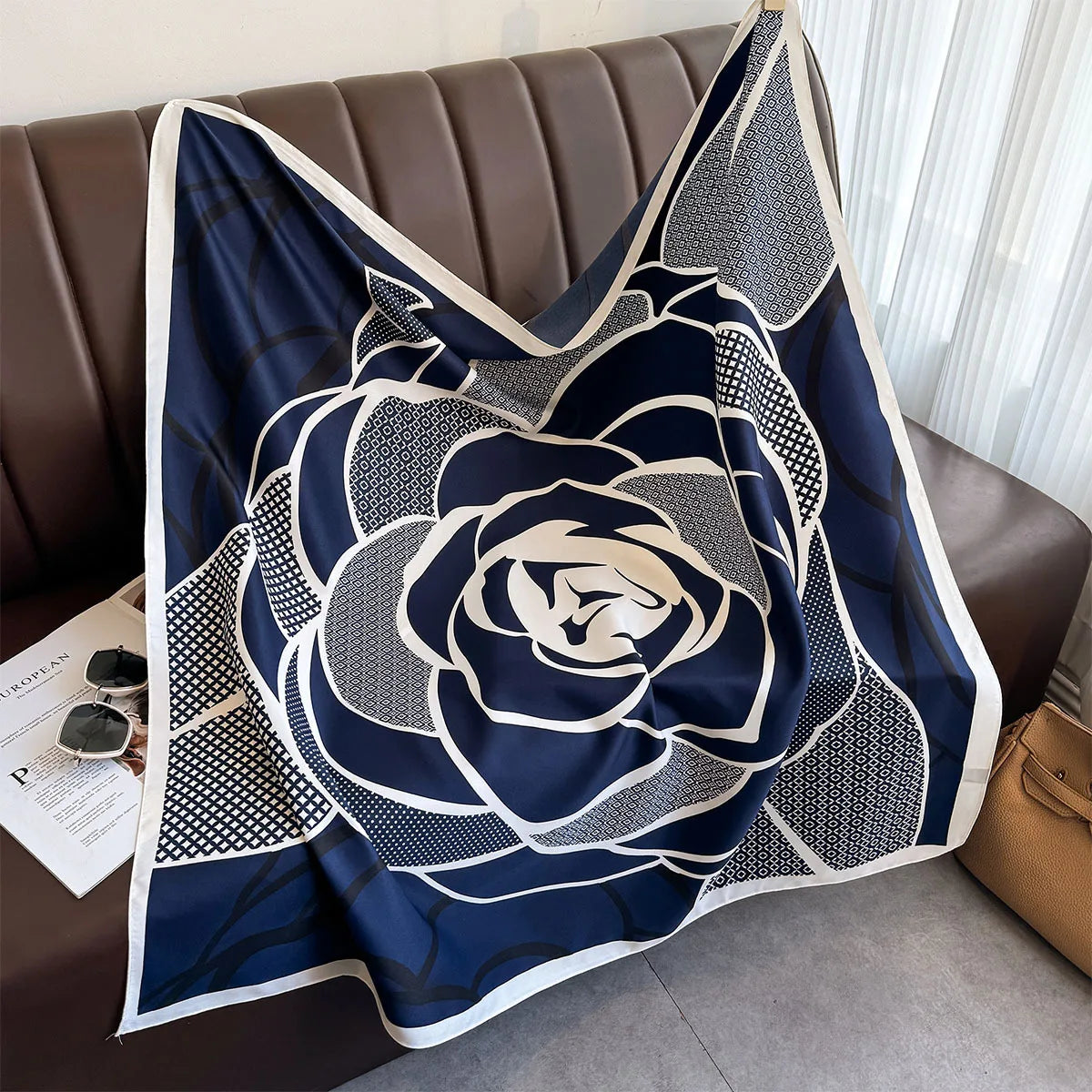 Printed Large Square Scarf with Decorative Border Designs