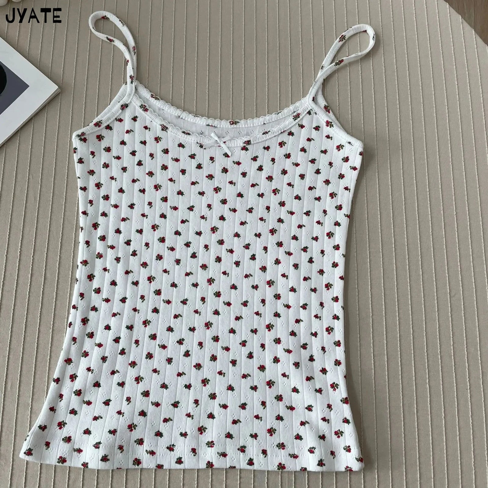 Women's Lace Trim Cotton Blend Camisole with Bow and Mixed Pattern Options