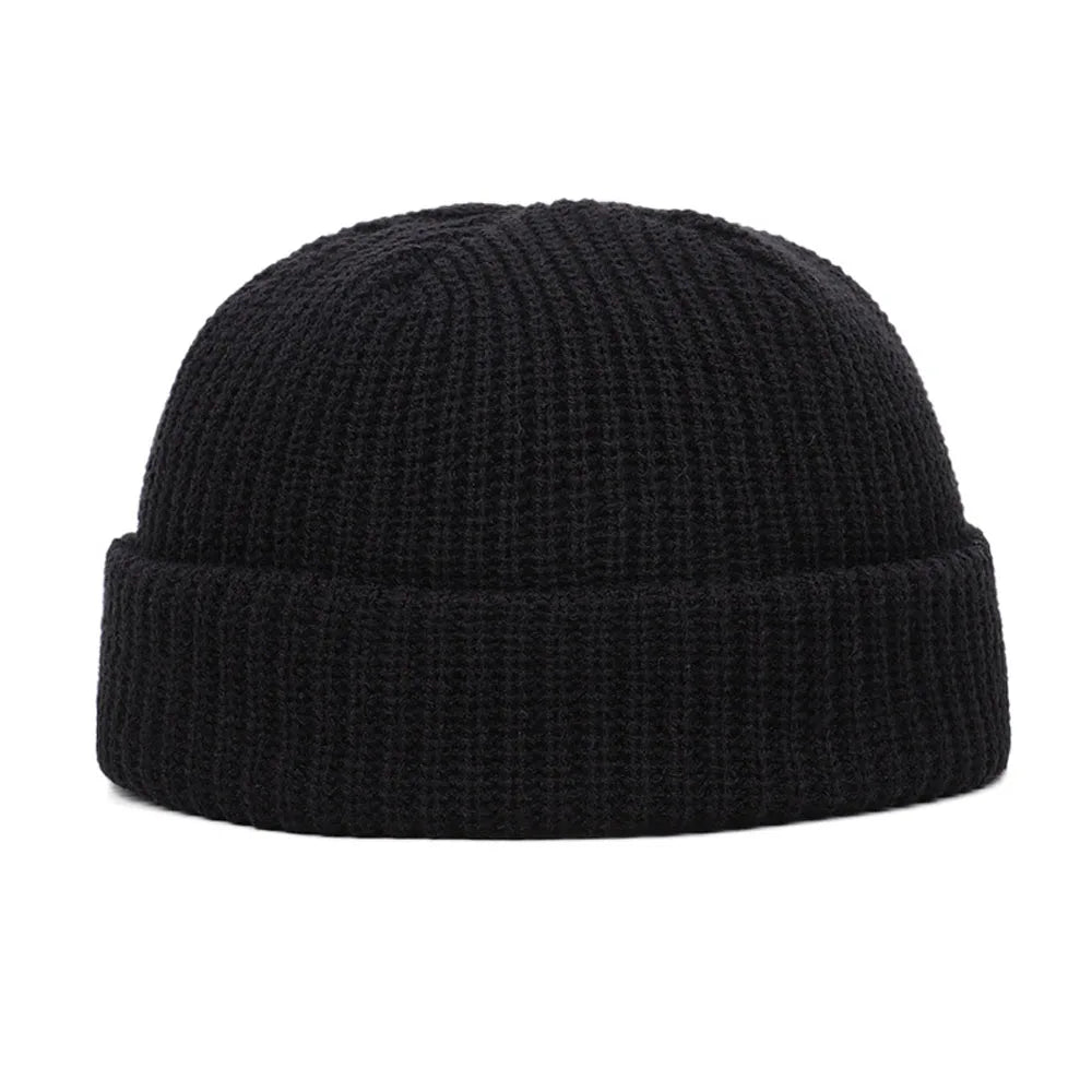 Short Ribbed Knit Beanie with Folded Cuff Shape
