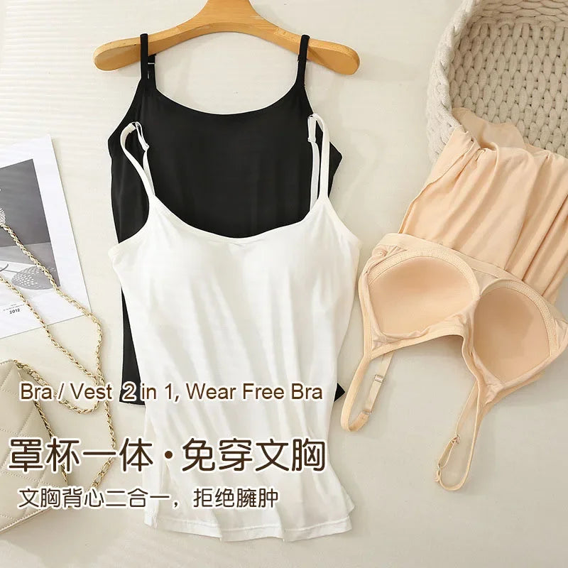 Women's Scoop Neck Camisole with Thin Straps and a Built-In Bra