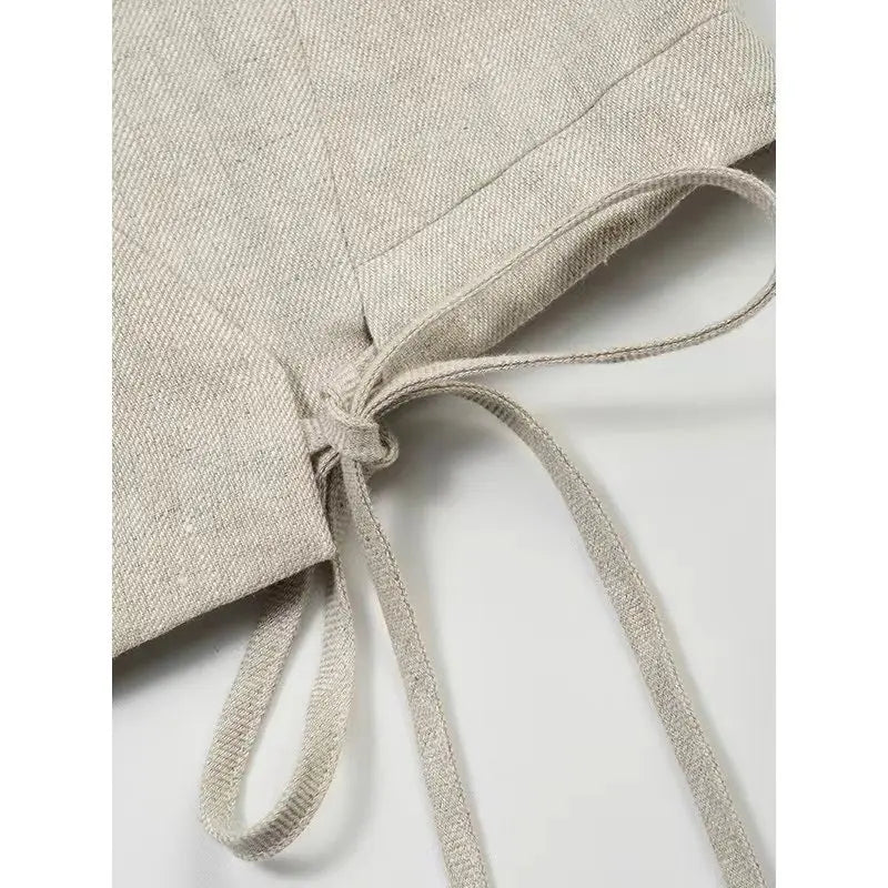 Women's Linen Sleeveless V-Neck Cropped Tank Top with Tie Detail for Summer