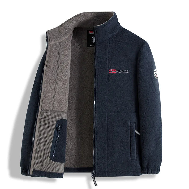 Men's Stand Collar Fleece Zip Front Jacket