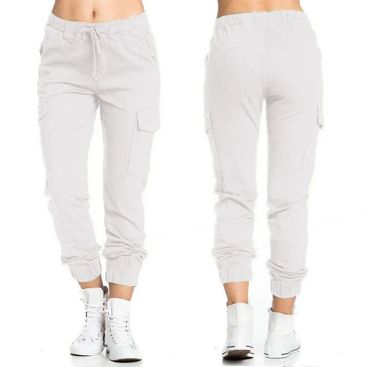 Women's Cargo Joggers with Drawstring Waist and Elastic Ankle Cuffs