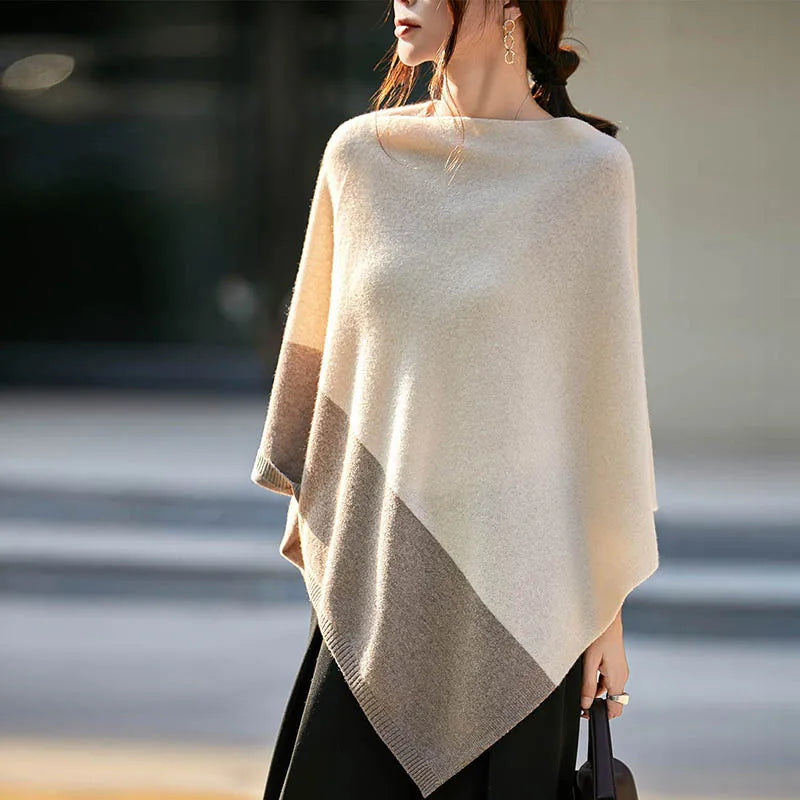 Contrast Block Asymmetric Poncho for Layering over Outfits