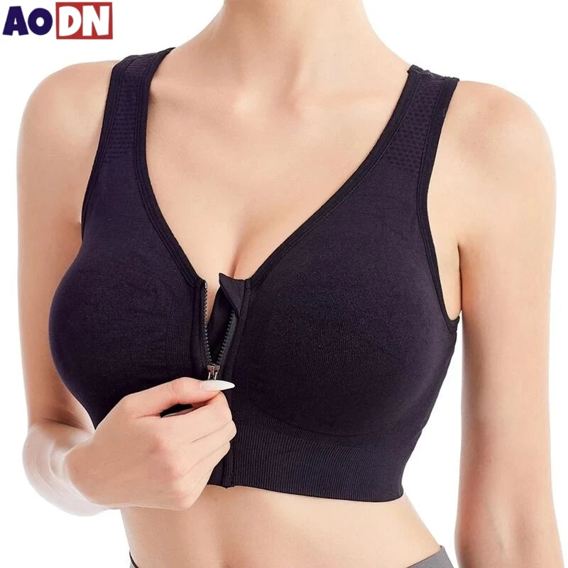 Women's Front Zip Cross Back Sports Bra